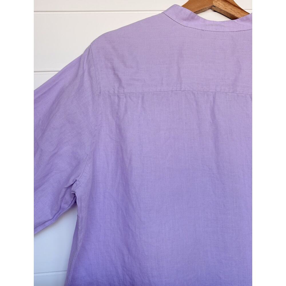 LL Bean Purple Linen Tunic Top Collarless Button Front Pintuck Pleats XL - Picture 7 of 15